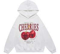 Aelfric Eden Damen Hoodies Unisex Cherry Graphic Kapuzenpullover Hip Hop Sweatshirt Frühling Herbst Winter Streetwear Pullover Weiß XL