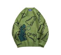 Aelfric Eden Herren Pullover Damen Strickpullover Oversize Cartoon Pulli Y2K Dinosaurier Sweater Langarm Winterpullover, Grün, XL