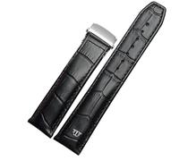 AEMALL Echtes Lederarmband für MAURICE LACROIX Uhrenarmband 20 mm 22 mm Faltschnalle Freizeit Business Rindsleder Armband (Farbe: Schwarze Silberschnalle, Größe: 20 mm)