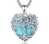 AEONSLOVE Lebensbaum Kette - Baum des Lebens Halskette Damen mit Türkis Stein Anhänger Herz Lebensbaum Anhänger Kristall Kette Heilsteine Edelstein Schmuck