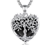 AEONSLOVE Lebensbaum Kette Obsidian Stein Kette Baum des Lebens Halskette Damen Frauen Schwarzer Obsidian Anhänger Herz Lebensbaum Kristall Heilsteine Kristallkette Edelstein Schmuck