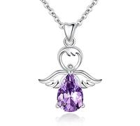 AEONSLOVE Schutzengel Anhänger Kette Damen Silber Halskette Mit Engelsflügel Glücksbringer Engel Flügel Amethyst Crystal CZ Schmuck Geschenke für Mädchen Mutter Tochter Kinder Frauen