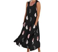 Ärmellos Baumwoll Leinen Tankkleid Damen Vintage Einfarbig Sommerkleid Gestreifte Strandkleid Lose Rundhals Maxikleid A-Linie Kleider Große Größen Langes Kleid Partykleid Meine Bestellungen Anzeigen