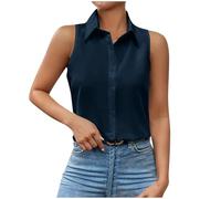 Ärmellose Bluse Damen Einfarbig / 3D Bedrucken Hemd Knopfleiste Revers Hemdbluse Lässig Tanktops Schlank Oberteile Leichte Sommer Shirt Bequem Blusenshirt Top Freizeithemden Happy New Year 2024