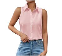 Ärmellose Bluse Damen Einfarbig / 3D Bedrucken Hemd Knopfleiste Revers Hemdbluse Lässig Tanktops Schlank Oberteile Leichte Sommer Shirt Bequem Blusenshirt Top Sommerhemd Personalisierte Geschenke