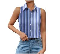 Ärmellose Bluse Damen Einfarbig / 3D Bedrucken Hemd Knopfleiste Revers Hemdbluse Lässig Tanktops Schlank Oberteile Leichte Sommer Shirt Bequem Blusenshirt Top Freizeithemden Happy New Year 2024