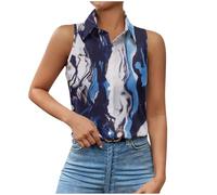 Ärmellose Bluse Damen Einfarbig / 3D Bedrucken Hemd Knopfleiste Revers Hemdbluse Lässig Tanktops Schlank Oberteile Leichte Sommer Shirt Bequem Blusenshirt Top Freizeithemden Happy New Year 2024