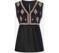 Blusentop HEINE, Damen, Gr. 40, schwarz, beige, bedruckt, 100% Baumwolle, bedruckt, gemustert, mehrfarbig, metallic, V-Ausschnitt, Blusen Blusentop (94124636-40) schwarz, beige, bedruckt