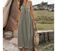 Ärmellose Damen Lässig Kleid mit quadratischem Ausschnitt - Sommer Maxi Damen Outfit, Damen Sommerkleider, Damen Sommeroutfits, Zanzea Kleid für Damen