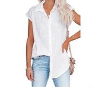 Ärmellose Damenbluse aus Baumwollmischgewebe, strukturiert, atmungsaktiv, Sommer-Top, Freizeit, Arbeit, Büro, einfarbig, Tunika, M-2XL (Weiß M)