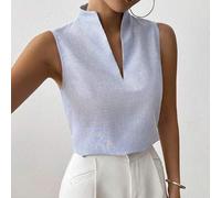 Ärmellose, elegante Pendler-Lässig-Bluse aus Leinen mit Streifen, für Frühling/Sommer