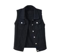 Ärmellose Jeansjacke Damen Schwarz - Jeansweste Damen Oversize Große Größen Denim-Weste Mit Knopfleiste Übergangsjacke Elegant Jeansjacken Destroyed-Jeans-Jacken Ärmellos Jacke Biker Denim-Westen