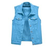 Ärmellose Jeansjacke Damen Schwarz - Jeansweste Damen Oversize Große Größen Denim-Weste Mit Knopfleiste Übergangsjacke Elegant Jeansjacken Destroyed-Jeans-Jacken Ärmellos Jacke Biker Denim-Westen