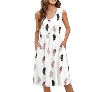 Ärmellose Kleider, Freizeitkleider für Mädchen, leichtes atmungsaktives Sommerkleid, bequemes Baumwoll-Strandkleid, lockeres Midikleid mit Taschen, modisches Blumenmuster, bedrucktes Sommerkleid zum