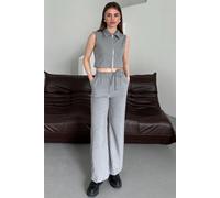 Ärmellose Reißverschluss-Weste & Weite Hose Zwei-Teile Set XL