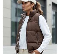 Ärmellose Steppweste für Damen aus Polyesterfaser, mit Reißverschluss, kurzem Steppdesign, zwei Außentaschen, leichte, lässige Streetstyle-Weste aus g