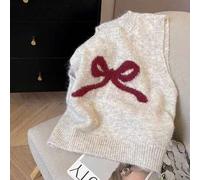 Ärmellose Strickpulloverweste mit Schleifen Dekor, Locker sitzendes Winterpullover-Oberteil im Lagenlook, Neuheiten Herbst/Winter 2024