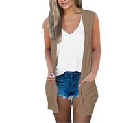 Ärmellose Strickweste Damen Leicht Ärmellose Weste Damen Elegant Lange Strickjacke Große Größen Strickmantel Mit Taschen Sweater Ohne Ärmel Sommerjacke Mit Taschen Strickcardigan Einfarbig Mantel