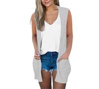 Ärmellose Strickweste Damen Leicht Ärmellose Weste Damen Elegant Lange Strickjacke Große Größen Strickmantel Mit Taschen Sweater Ohne Ärmel Sommerjacke Mit Taschen Strickcardigan Einfarbig Mantel