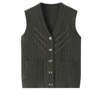 Ärmellose Strickweste Für Damen - Casual Mittleren Alters Ältere Mutter Weste Pullover Frauen Frühling Herbst Gestrickte Pullover Verdicken Oma Strickjacke Mujer,Grün,XL
