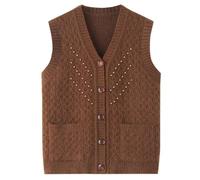 Ärmellose Strickweste Für Damen - Casual Mittleren Alters Ältere Mutter Weste Pullover Frauen Frühling Herbst Gestrickte Pullover Verdicken Oma Strickjacke Mujer, Kaffee, 4XL