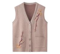 Ärmellose Strickweste Für Damen - Frühling Herbst V-Kragen Pullover Weste Damen Mittleren Alters Ältere Mutter Gestrickte Strickjacken Jacke Ärmellose Weste Mantel Weiblich,Beige,XL