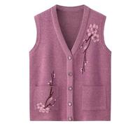 Ärmellose Strickweste Für Damen - Frühling Herbst V-Kragen Pullover Weste Damen Mittleren Alters Ältere Mutter Gestrickte Strickjacken Jacke Ärmellose Weste Mantel Weiblich,Lila,XL