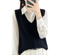 Ärmellose Strickweste Für Damen - Gestrickte Pullover Weste Frauen V-Ausschnitt Einfarbig Kurze Strickwaren Pullover Weste Weibliche Dünne Elastische Weste Frühling Herbst, Schwarz, XL
