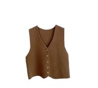 Ärmellose Strickweste Für Damen - Gestrickte Pullover Westen Frauen Solide Casual Vintage Strickwaren Elegante Ärmellos Chic Herbst Winter Warme Mode,Braun,L
