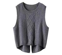 Ärmellose Strickweste Für Damen - Herbst Und Winter Twisted Strickweste Ärmellose Strickpullover Weste Damen Wollweste Damen Rundhals Tank Top,Grau,3XL