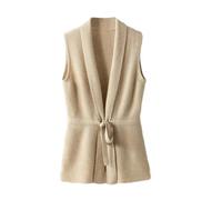 Ärmellose Strickweste Für Damen - Kaschmirweste Für Damen, V-Ausschnitt, Einfarbig, Ärmellose Strickjacke, Damenpullover, Lockere All-Match-Weste, Ärmellos, Beige, M