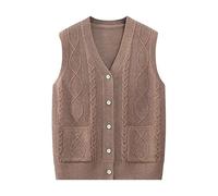 Ärmellose Strickweste Für Damen Mittleren Und Höheren Alters, Zopfstrick Cardigan Weste, Lässiges Oberteil Für Ältere Damen, Frühlingshaft Warm, Jacquard, Khaki L