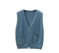 Ärmellose Strickweste Für Damen - Mode Damen Weiche Strickpullover Weste Frühling Herbst Lose V-Ausschnitt Tasche Ärmellos Basic Cardigan Weste Mantel,Blau,L