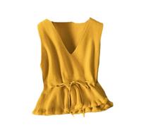 Ärmellose Strickweste Für Damen - Pullover Weste Frauen Solide Herbst Winter Allgleiches Freizeit Oberbekleidung Gestrickte V-Ausschnitt Ärmellose Weibliche Elegante Chic Einfache Weste,Gelb,XL