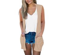 Ärmellose Weste Damen Elegant, Ärmellose Strickweste Damen Leicht Lange Strickjacke Große Größen Strickmantel Mit Taschen Sweater Ohne Ärmel Sommerjacke Mit Taschen Strickcardigan Einfarbig Mantel