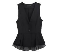 Ärmellose Weste für Damen mit V-Ausschnitt, Chiffon, einfarbig, lässig, ärmellos, Strickjacke, kurze Weste, Anzugweste, Sommermantel Weste Damen Große Größen (Black, M)