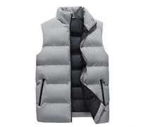 Ärmellose Weste für Herren, Stehkragen, einfarbig, warm, gepolstert, für den Alltag, Homewear für Herbst, Winter, Oberbekleidung, normale Passform, Schwarz (XXL Grau)