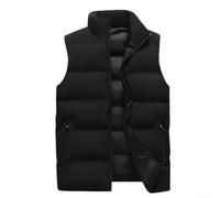 Ärmellose Weste für Herren, Stehkragen, einfarbig, warm, gepolstert, für den Alltag, Homewear Herbst und Winter, normale Passform, Schwarz (XXL Schwarz)