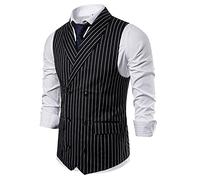 Ärmellose Weste Herren, Anzugweste Herren Zweireihiger,Herren-Westen Streifen Business Groomsmen Hochzeitsfeier Western Lässig mit Tasche Stylischer Herrenweste Einfarbig Button Down Businessweste