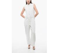 Ärmelloser Jeans-Jumpsuit mit Kordelzug in der Taille in Weiß XS