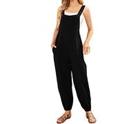 Ärmelloser Overall für Damen, Overall, lässig, solide, Sommer, weites Bein, Latzhose, Overall, Strampler mit Knopftaschen Jumpsuit Damen Winter Elegant Langarm (Black, L)