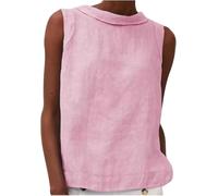 Ärmelloses bauchfreies Tanktop für Damen, aus Leinen, Sommer, lässig, Rundhalsausschnitt, einfarbig, bequem, Basic-Passform, T-Shirts, Weste, elegante Blusen, Vintage, Urlaub, Lounge-Tops, rose, 38