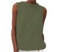Ärmelloses bauchfreies Tanktop für Damen, aus Leinen, Sommer, lässig, Rundhalsausschnitt, einfarbig, bequem, Basic-Passform, T-Shirts, Weste, elegante Blusen, Vintage, Urlaub, Lounge-Tops, grün, 36
