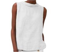 Ärmelloses bauchfreies Tanktop für Damen, aus Leinen, Sommer, lässig, Rundhalsausschnitt, einfarbig, bequem, Basic-Passform, T-Shirts, Weste, elegante Blusen, Vintage, Urlaub, Lounge-Tops, weiß, 36