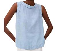 Ärmelloses bauchfreies Tanktop für Damen, aus Leinen, Sommer, lässig, Rundhalsausschnitt, einfarbig, bequem, Basic-Passform, T-Shirts, Weste, elegante Blusen, Vintage, Urlaub, Lounge-Tops, blau, 42