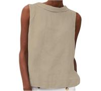 Ärmelloses bauchfreies Tanktop für Damen, aus Leinen, Sommer, lässig, Rundhalsausschnitt, einfarbig, bequem, Basic-Passform, T-Shirts, Weste, elegante Blusen, Vintage, Urlaub, Lounge-Tops, khaki, 38