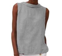 Ärmelloses bauchfreies Tanktop für Damen, aus Leinen, Sommer, lässig, Rundhalsausschnitt, einfarbig, bequem, Basic-Passform, T-Shirts, Weste, elegante Blusen, Vintage, Urlaub, Lounge-Tops, grau, 46