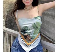 Ärmelloses Camisole für Damen, quadratischer Kragen, Polyester, Sommer-Top mit leichtem Stretch, Retro-Bauchband-Stil, lässiger Urlaubskleidung für Frauen (L grün)