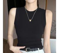 Ärmelloses Camisole für Damen, Rundhalsausschnitt, Basic-Top mit seitlichem Dekolleté, weicher Stretch-Stoff für den Alltag, Urlaub, Party, Weiß (3XL Schwarz)