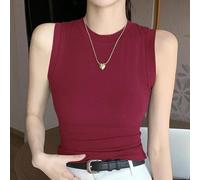 Ärmelloses Camisole für Damen, Rundhalsausschnitt, Basic-Top mit seitlichem Dekolleté, weicher Stretch-Stoff für den Alltag, Urlaub, Party, Weiß (XL Weinrot)